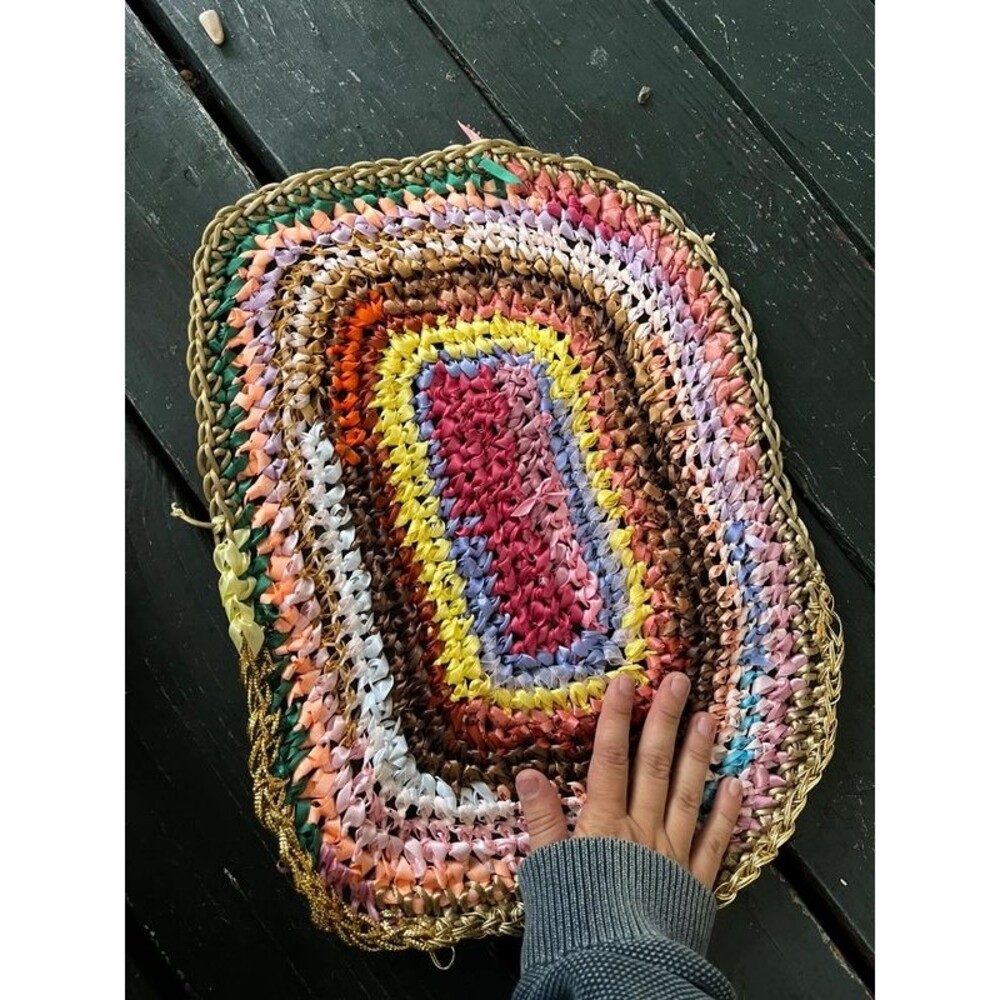 Granny core cottage core crochet ribbon rug